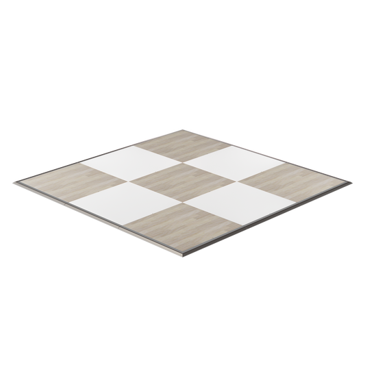 Wooden chessboard with alternating white and light wood squares, perfect for elegant game nights.