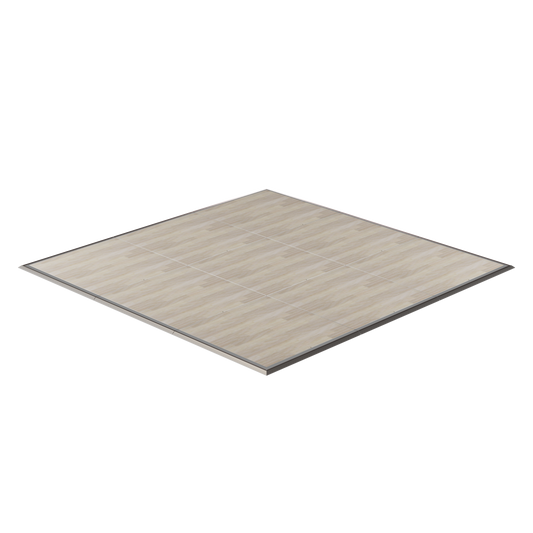 Light wood laminate flooring panel with grey trim, ideal for modern interior designs.