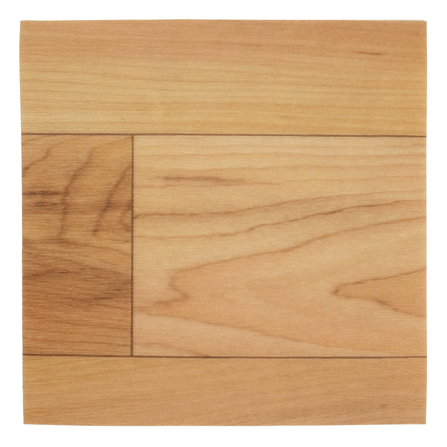 Natural maple wood flooring sample with smooth finish, showcasing light honey tones and grain patterns.
