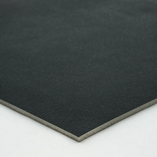 Black premium leatherette sheet with smooth texture and sturdy backing, ideal for crafting and upholstery.