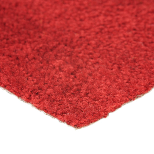 Close-up of red wool felt fabric, showcasing its soft texture and rich color for crafting or home decor.