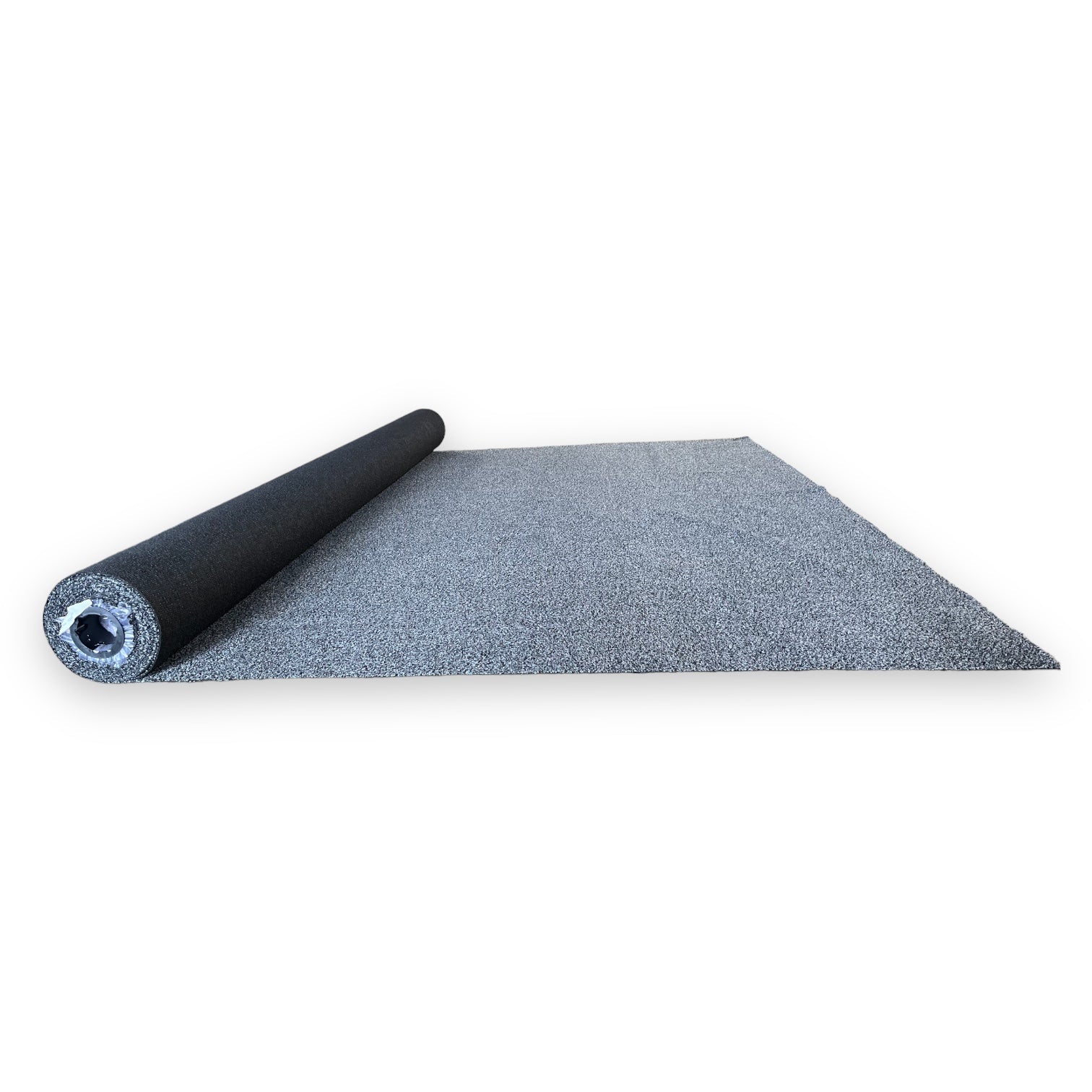 Gray carpet roll, durable material, perfect for home decor or commercial spaces.