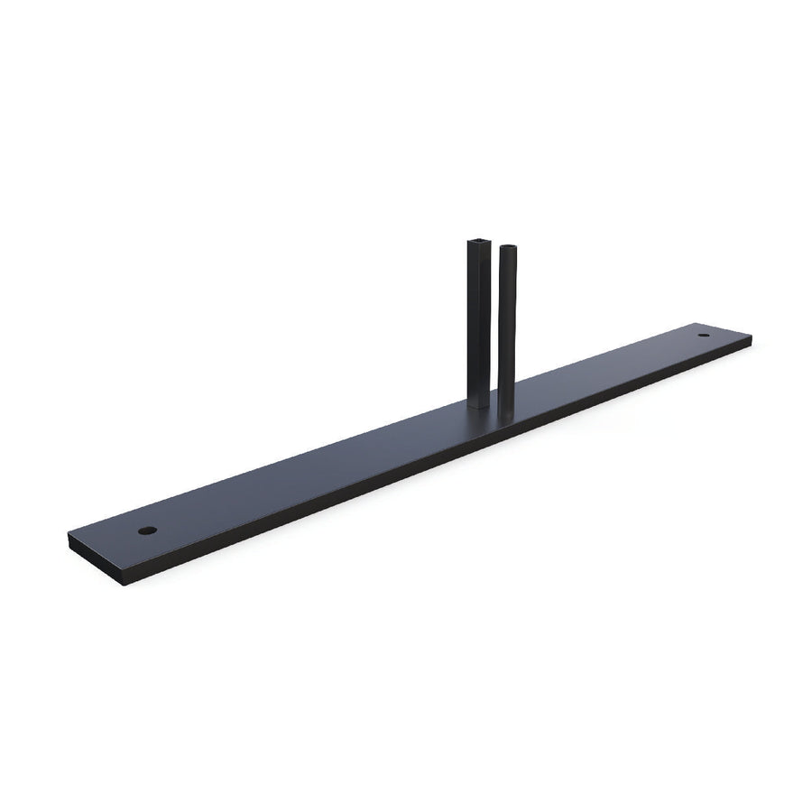 Black metal wall bracket with two vertical rods for secure mounting.