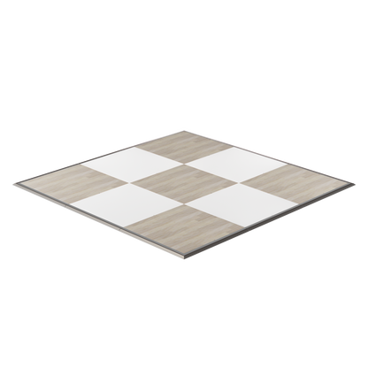 Wooden chessboard with alternating white and light wood squares, perfect for elegant game nights.
