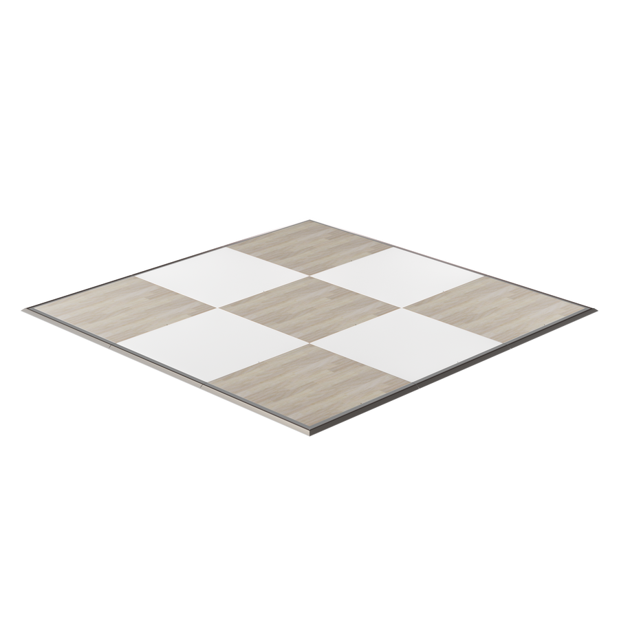 Wooden chessboard with alternating white and light wood squares, perfect for elegant game nights.