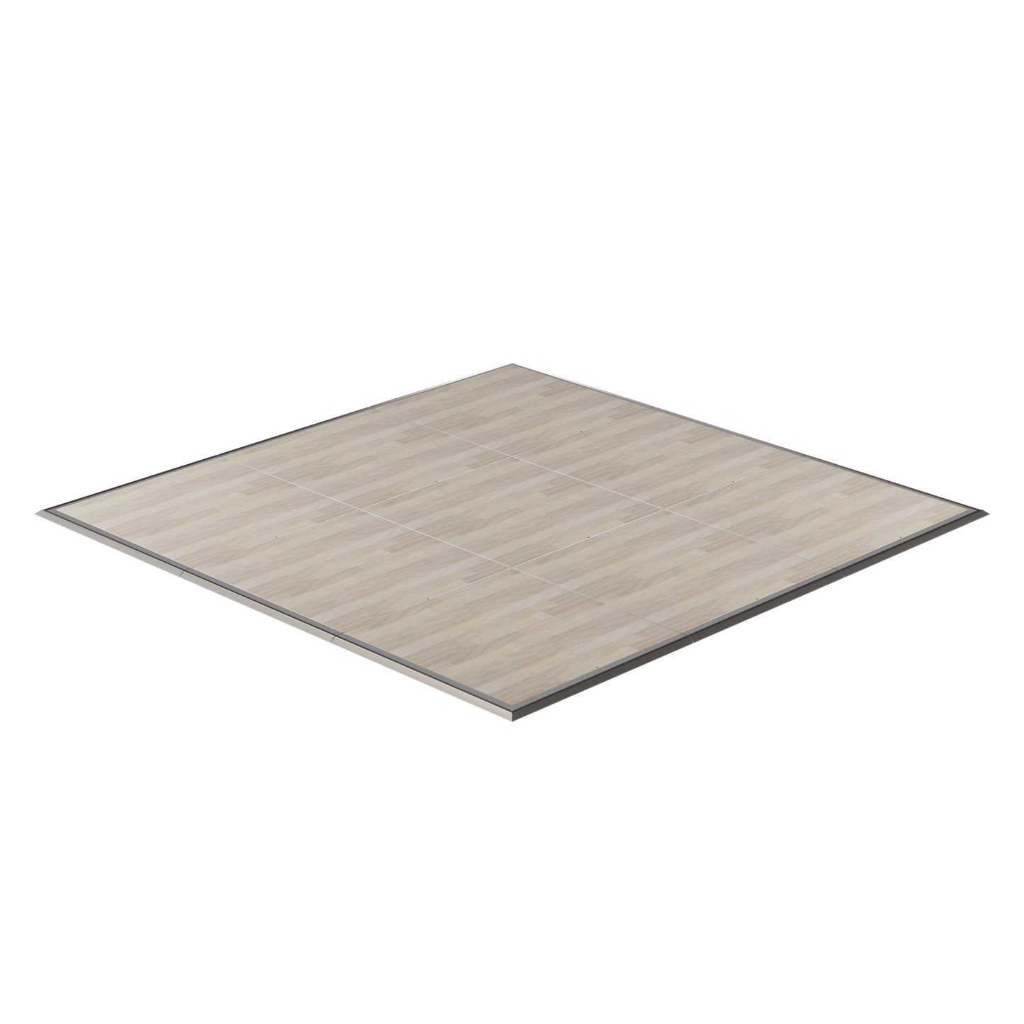 Light wood laminate flooring panel with grey trim, ideal for modern interior designs.