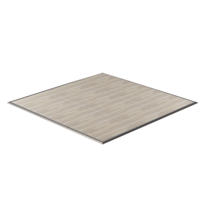 Light wood laminate flooring panel with grey trim, ideal for modern interior designs.