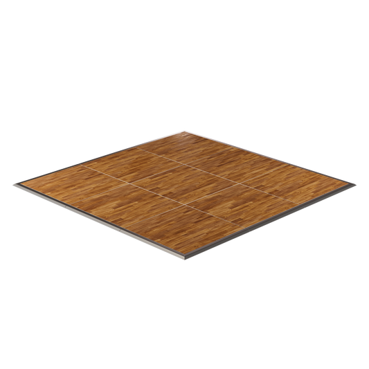 Premium bamboo dance floor, 4x4 feet, durable, features interlocking panels for easy setup and transport.