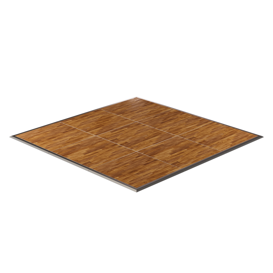 Premium bamboo dance floor, 4x4 feet, durable, features interlocking panels for easy setup and transport.