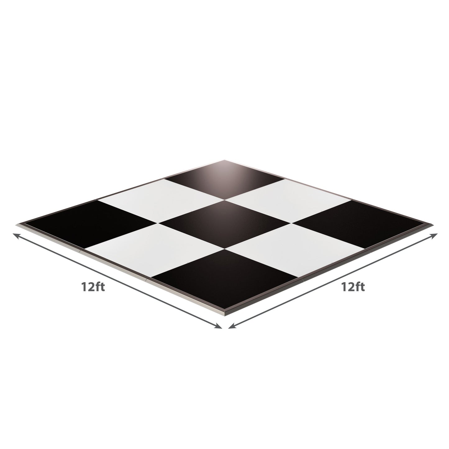 12ft black and white checkered dance floor tiles, ideal for events and parties.