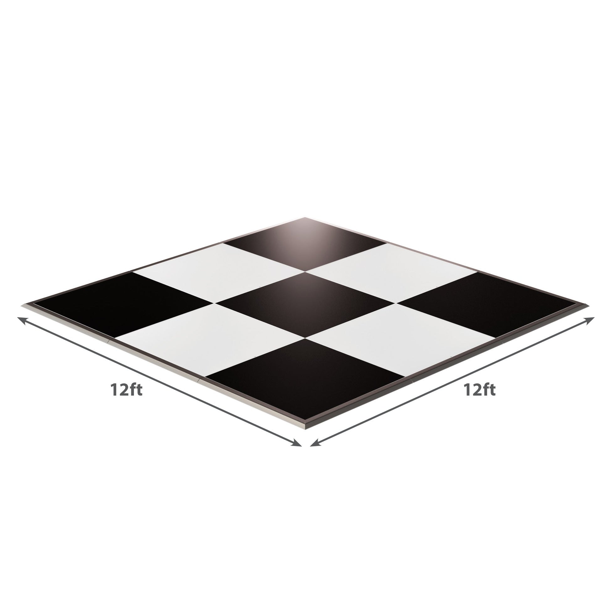 12ft black and white checkered dance floor tiles, ideal for events and parties.