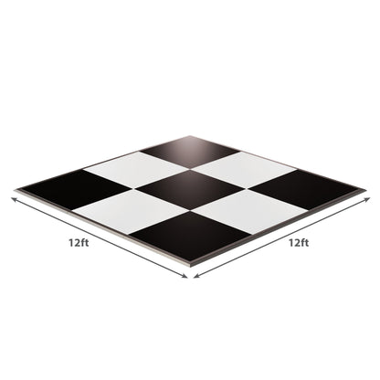 12ft black and white checkered dance floor tiles, ideal for events and parties.