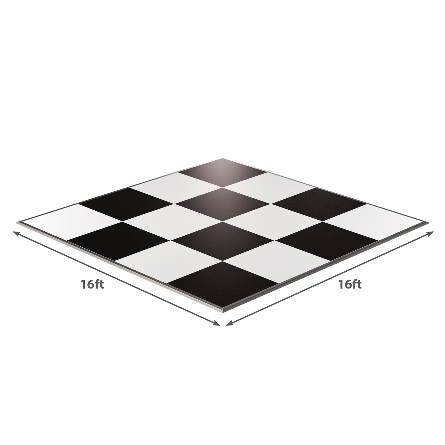 16ft black and white checkered dance floor mat, durable design for events and parties.