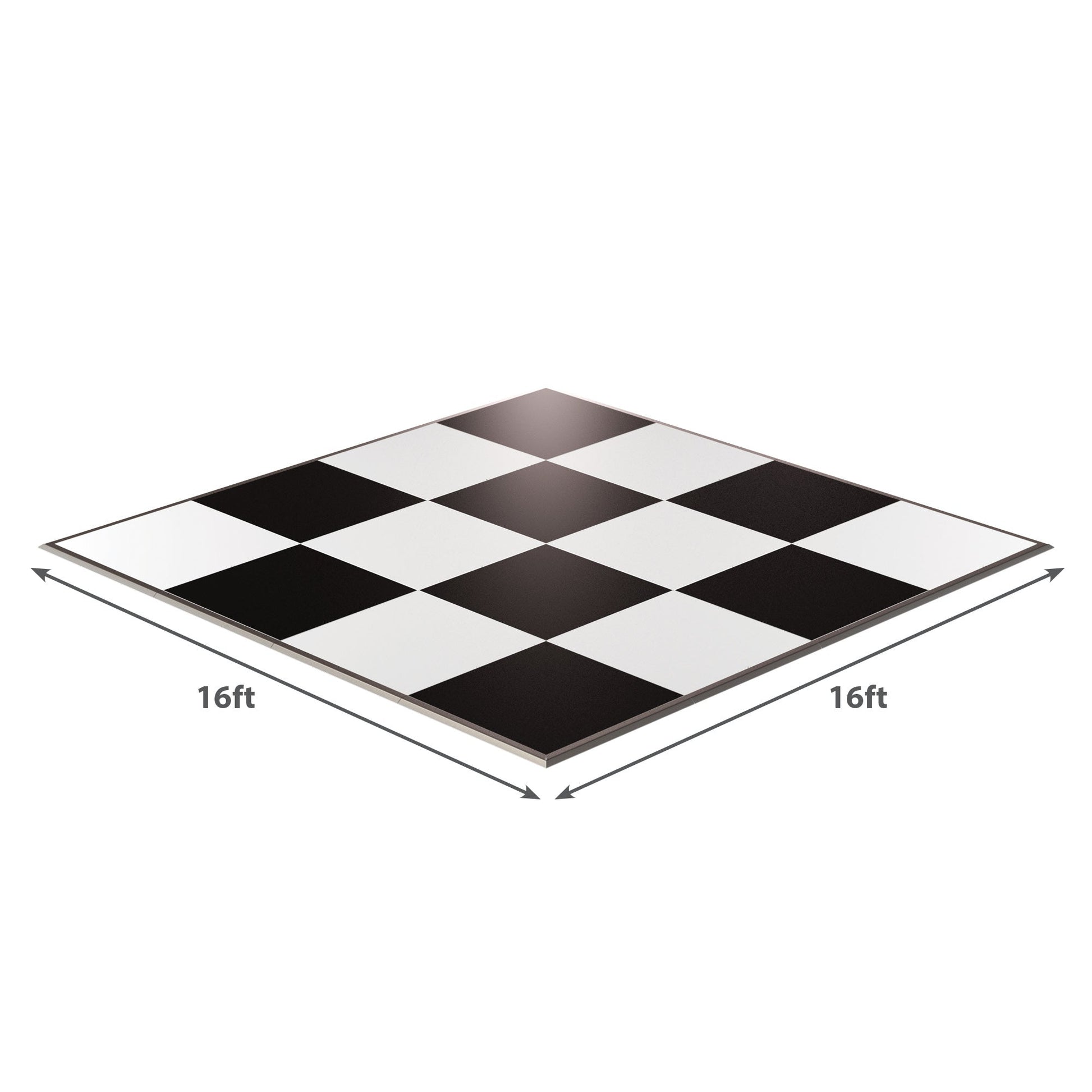 16ft black and white checkered dance floor mat, durable design for events and parties.