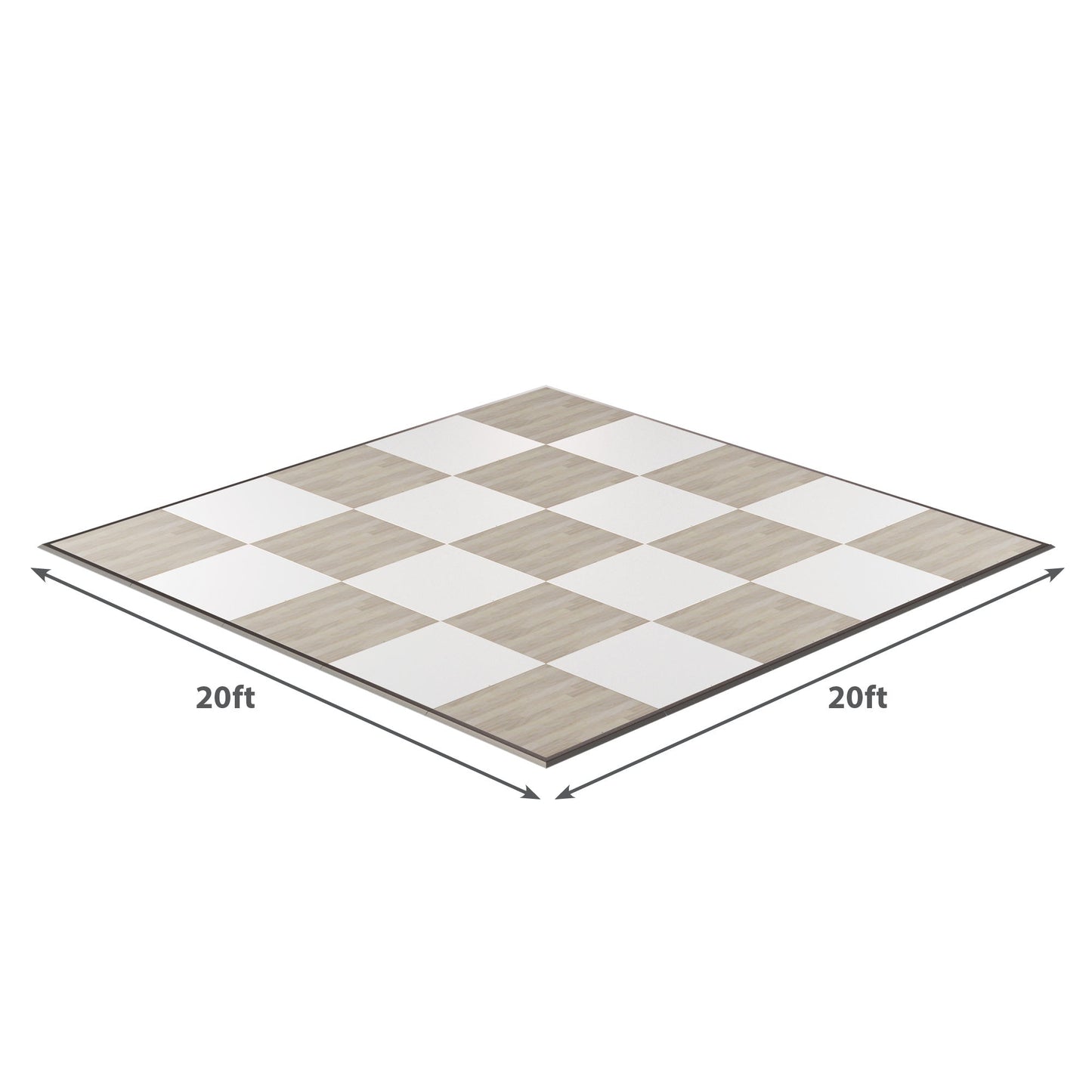 20ft x 20ft large outdoor chess board, featuring a wooden texture and alternating white tiles.