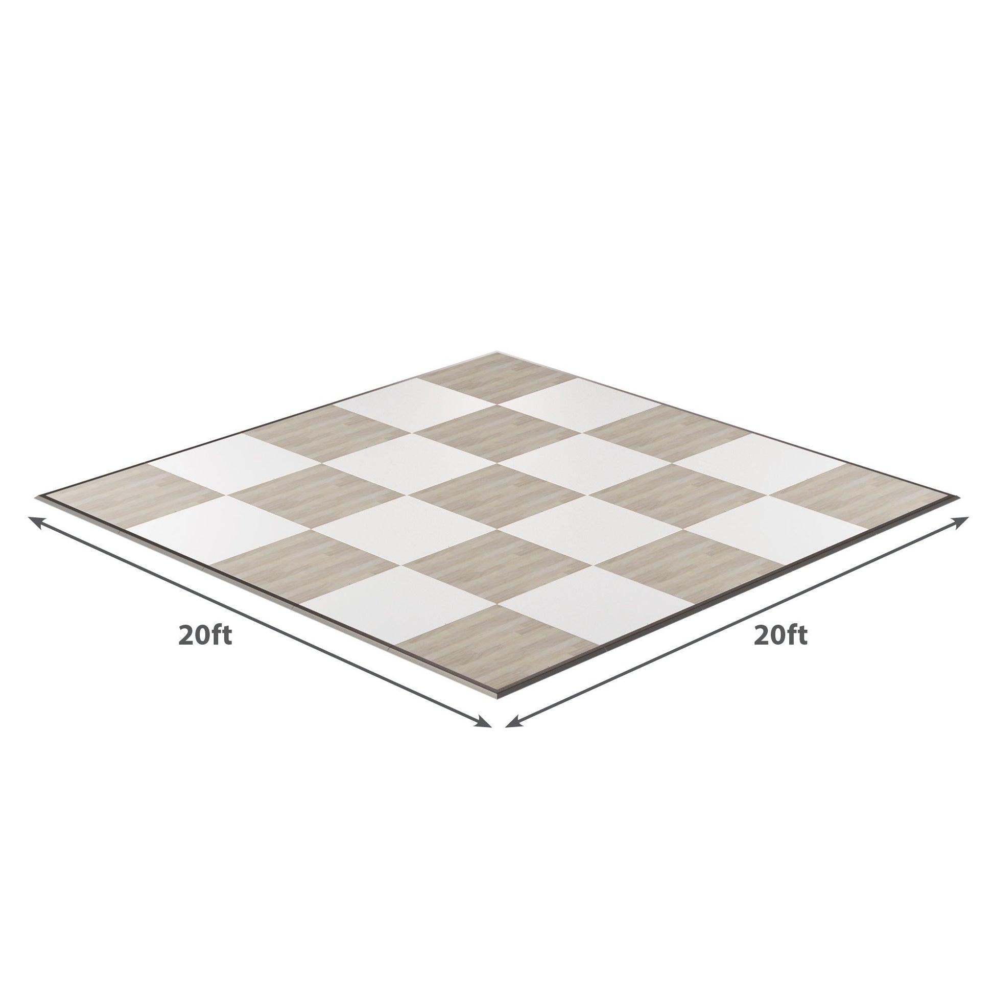 20ft x 20ft large outdoor chess board, featuring a wooden texture and alternating white tiles.