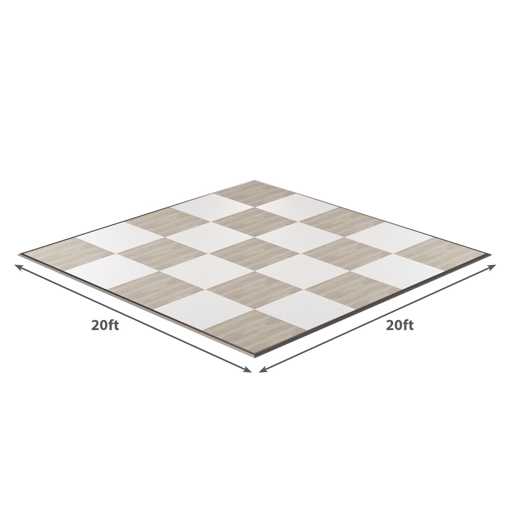 20ft x 20ft large outdoor chess board, featuring a wooden texture and alternating white tiles.