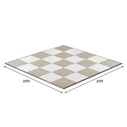 20ft x 20ft large outdoor chess board, featuring a wooden texture and alternating white tiles.