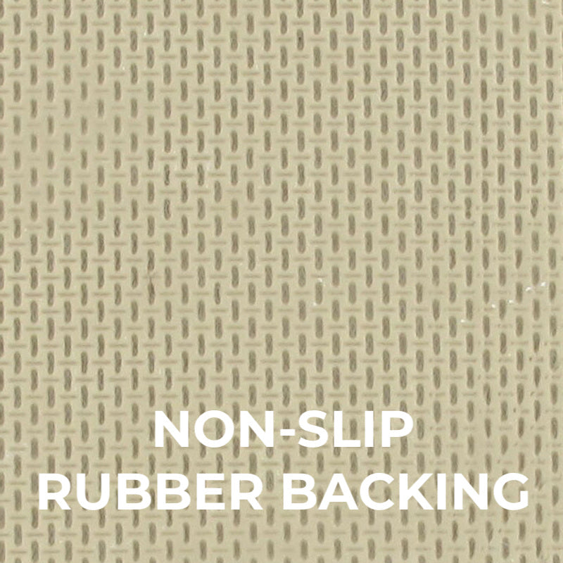 Close-up of beige non-slip rubber backing for enhanced grip and safety.