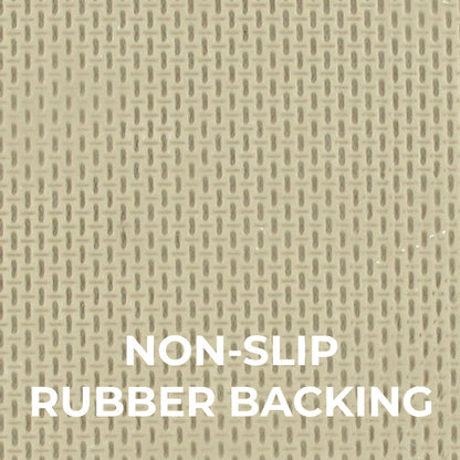 Close-up of beige non-slip rubber backing for enhanced grip and safety.