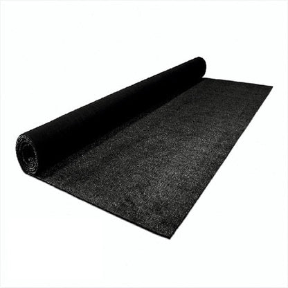 Black outdoor carpet roll, made from durable material, ideal for patios and entryways.