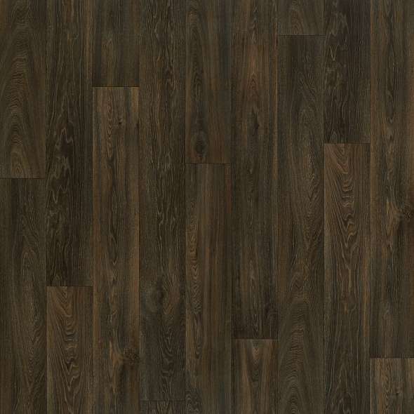 Dark brown wood-look vinyl flooring, durable, water-resistant, ideal for modern interiors.