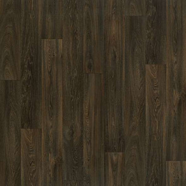 Dark brown wood-look vinyl flooring, durable, water-resistant, ideal for modern interiors.