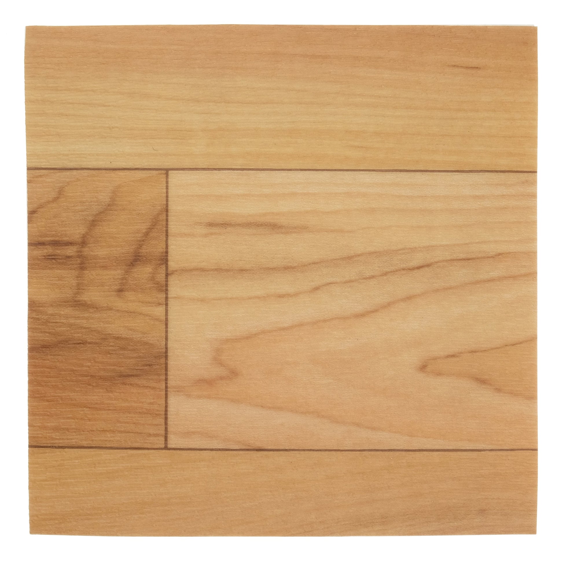 Natural maple wood flooring sample with smooth finish, showcasing light honey tones and grain patterns.