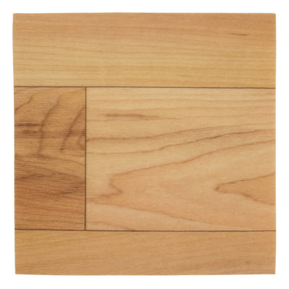 Natural maple wood flooring sample with smooth finish, showcasing light honey tones and grain patterns.