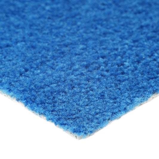 Close-up of vibrant blue carpeting, soft texture, ideal for home decor or office use.
