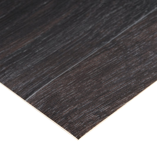 Close-up of dark wood laminate sheet, featuring a textured surface and smooth edges.