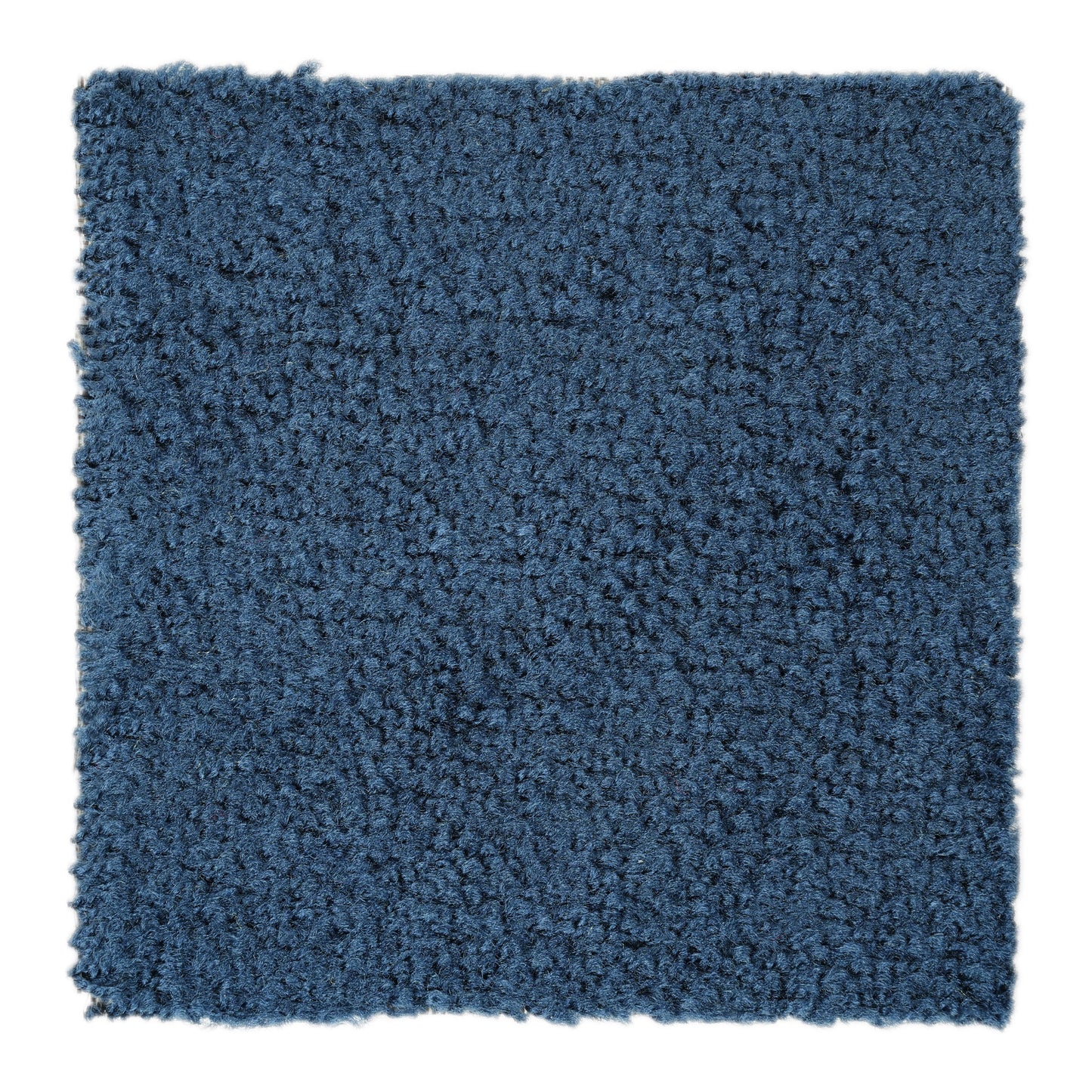 Cozy blue shag rug, soft texture, perfect for living rooms or bedrooms, adds warmth and style.