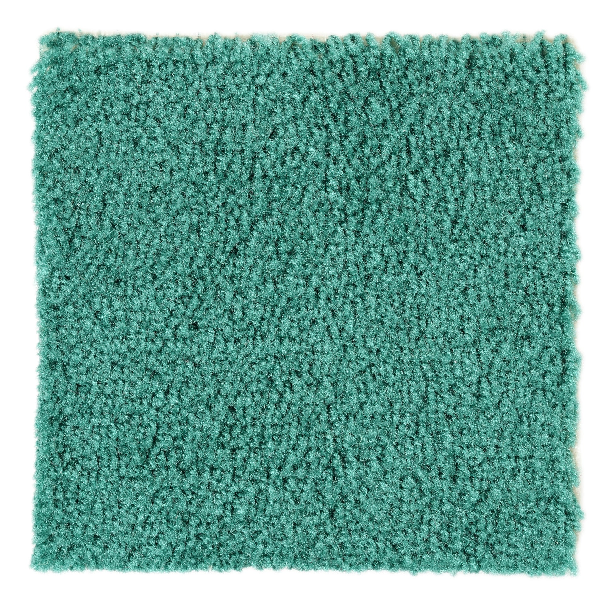 Thick teal shag carpet swatch, soft texture, ideal for modern home decor and cozy interiors.