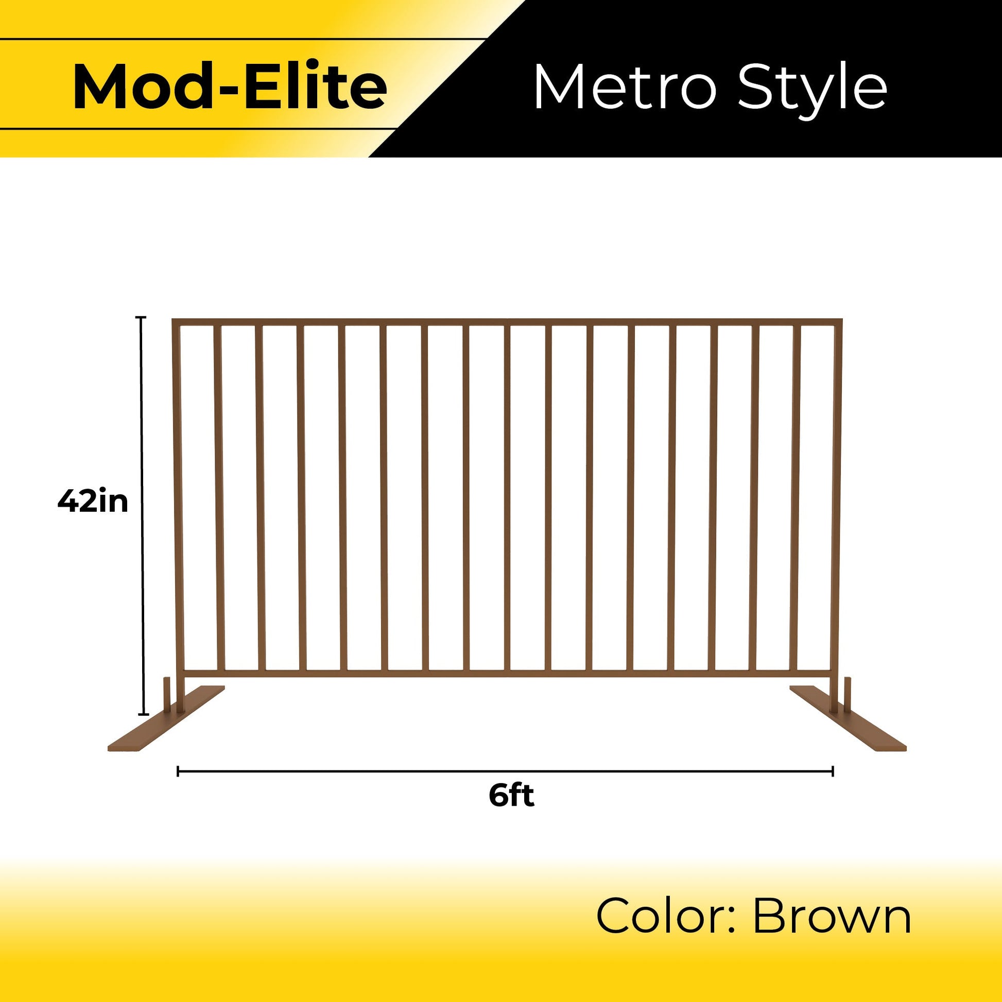 Mod-Elite Metro Style Brown fence, 42in height, 6ft width, durable metal construction.