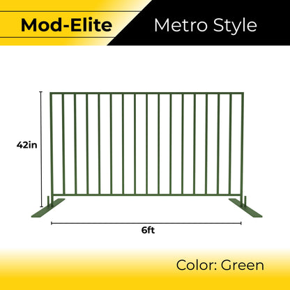 Mod-Elite Metro Style fence, 42in height, 6ft width, green metal, perfect for modern outdoor spaces.