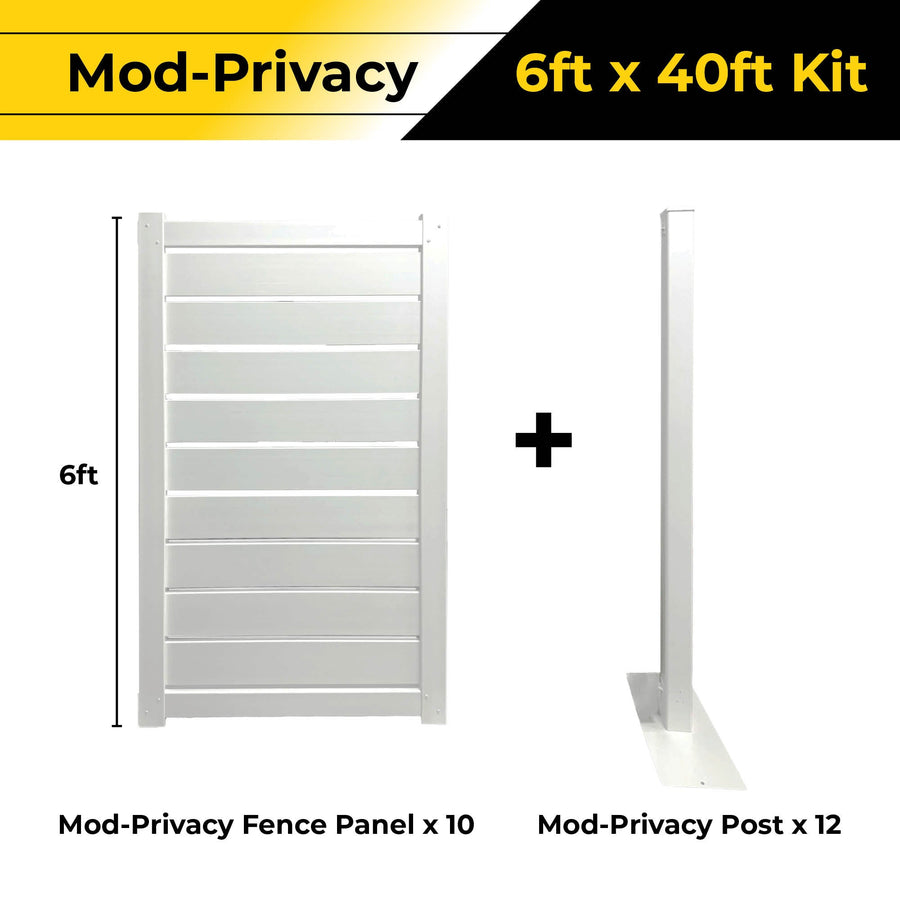 6ft x 40ft Mod-Privacy fence kit with 10 panels and 12 posts, featuring sleek white design for optimal privacy.