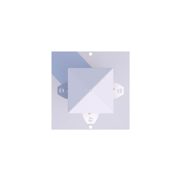 White pyramid roof cap for posts, durable material, ideal for outdoor use.