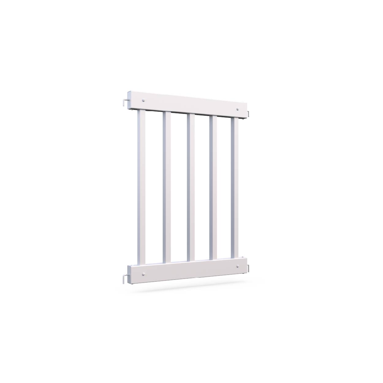 Classic white wooden safety gate with vertical slats, ideal for childproofing home entrances.