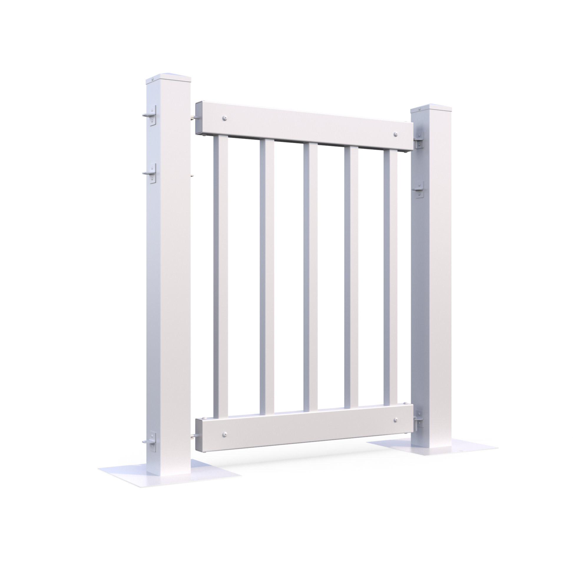 White wooden garden gate with vertical slats and sturdy posts for enhanced outdoor security.