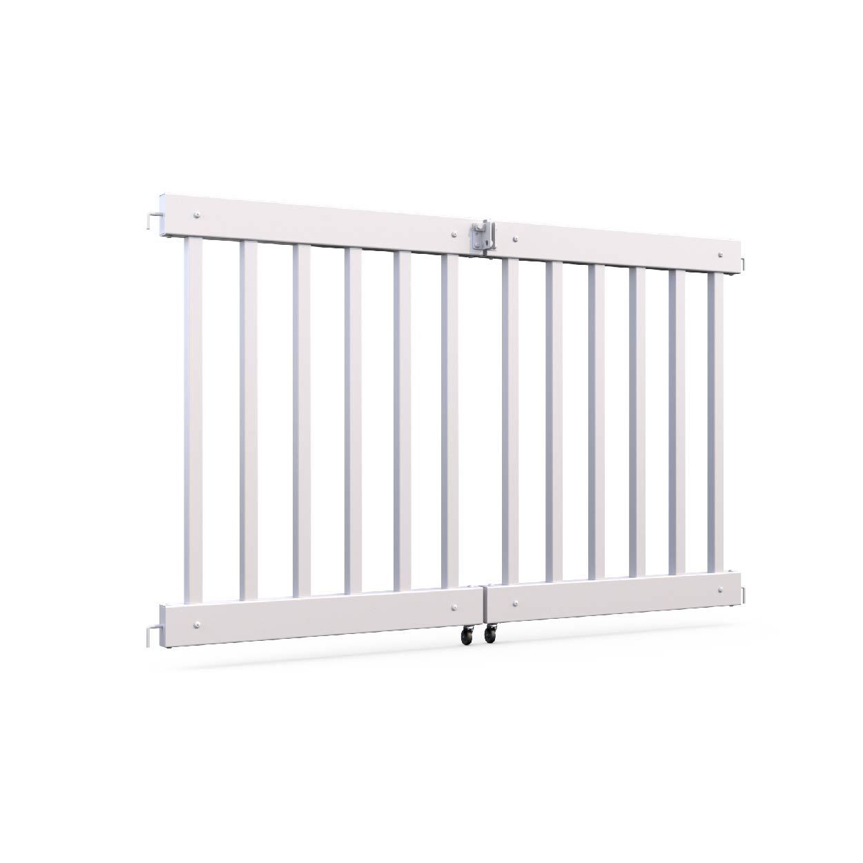 Adjustable white sliding baby gate with sturdy steel frame and safety lock feature for secure home use.
