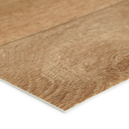 Brown wood-look laminate flooring with textured finish, perfect for home or office use.