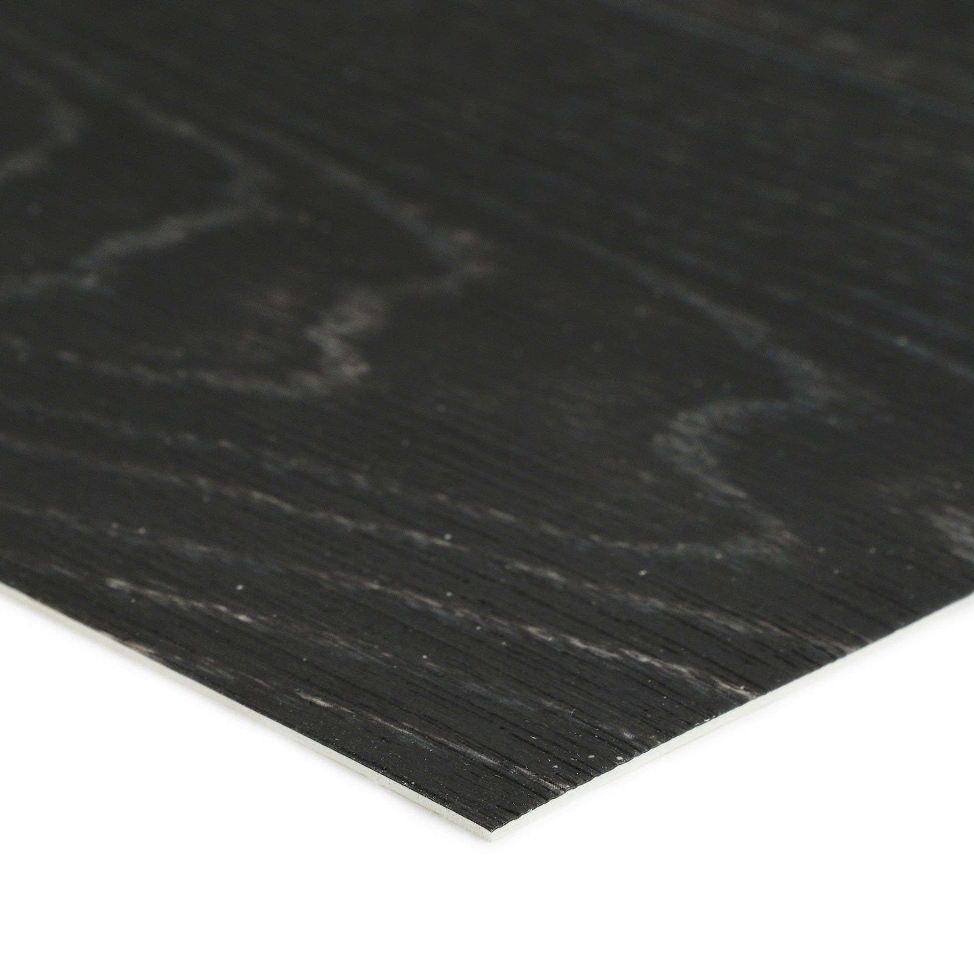 Close-up of a black wood laminate sheet, featuring a textured surface and sleek design.