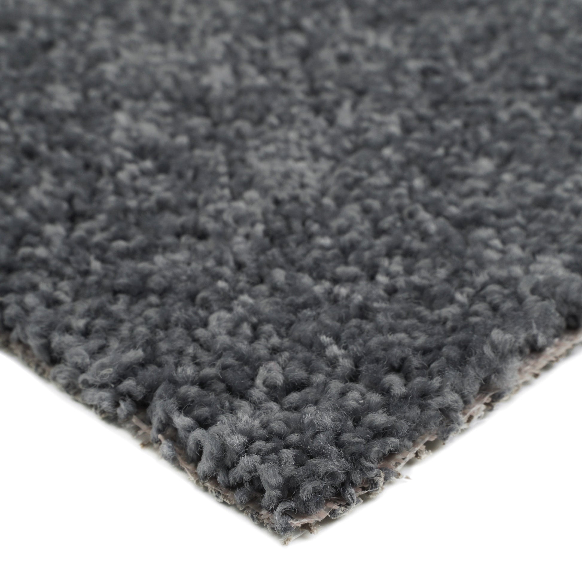 Soft gray plush area rug with thick pile, ideal for cozy living spaces and stylish decor.