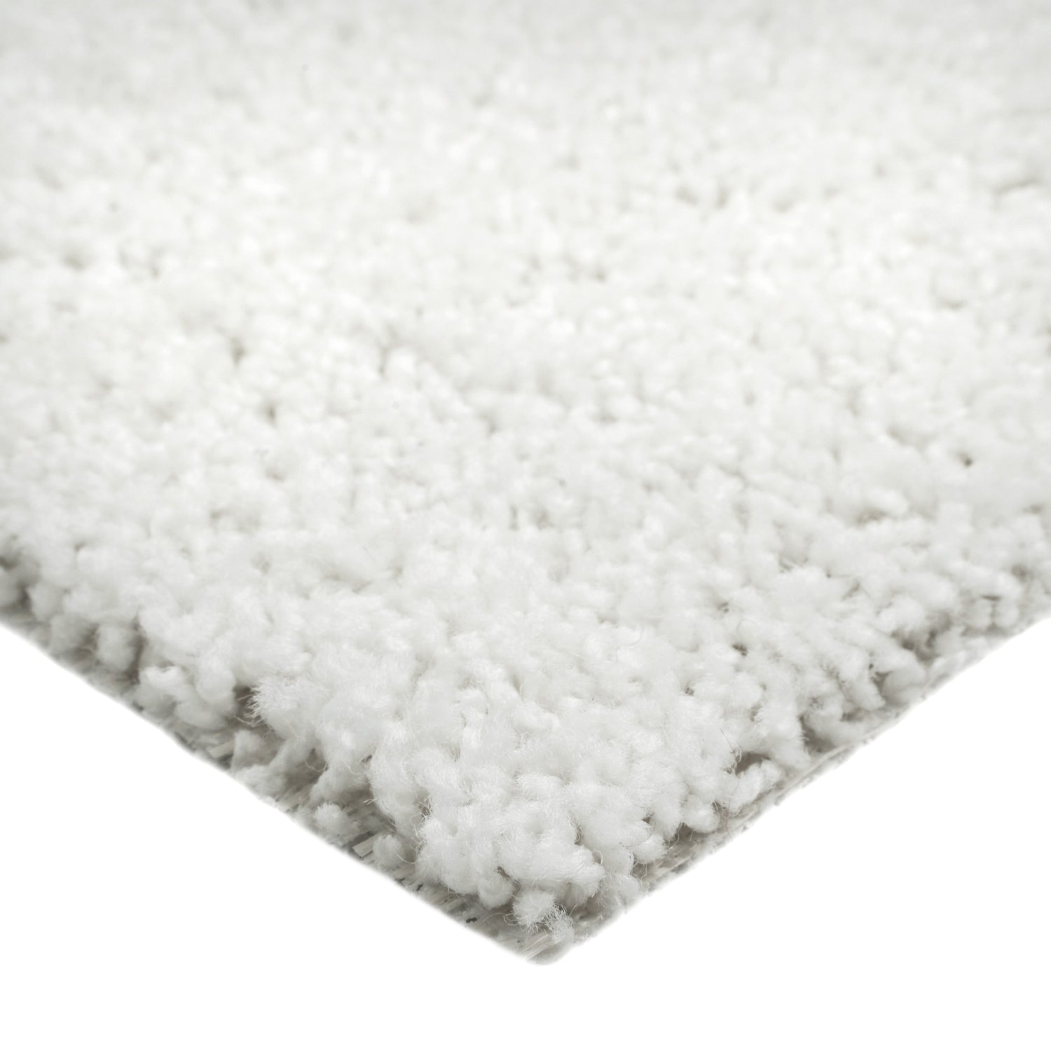 Cozy white shag area rug, soft texture, perfect for living room decor or bedroom comfort.