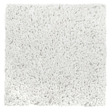 Soft white shag area rug, plush texture, ideal for cozy living rooms or bedrooms.