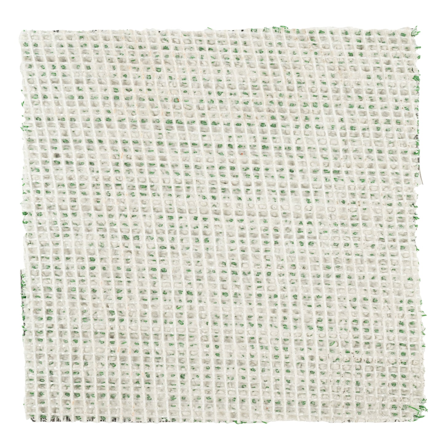 Textured fabric swatch, white with green specks, perfect for craft and upholstery projects.