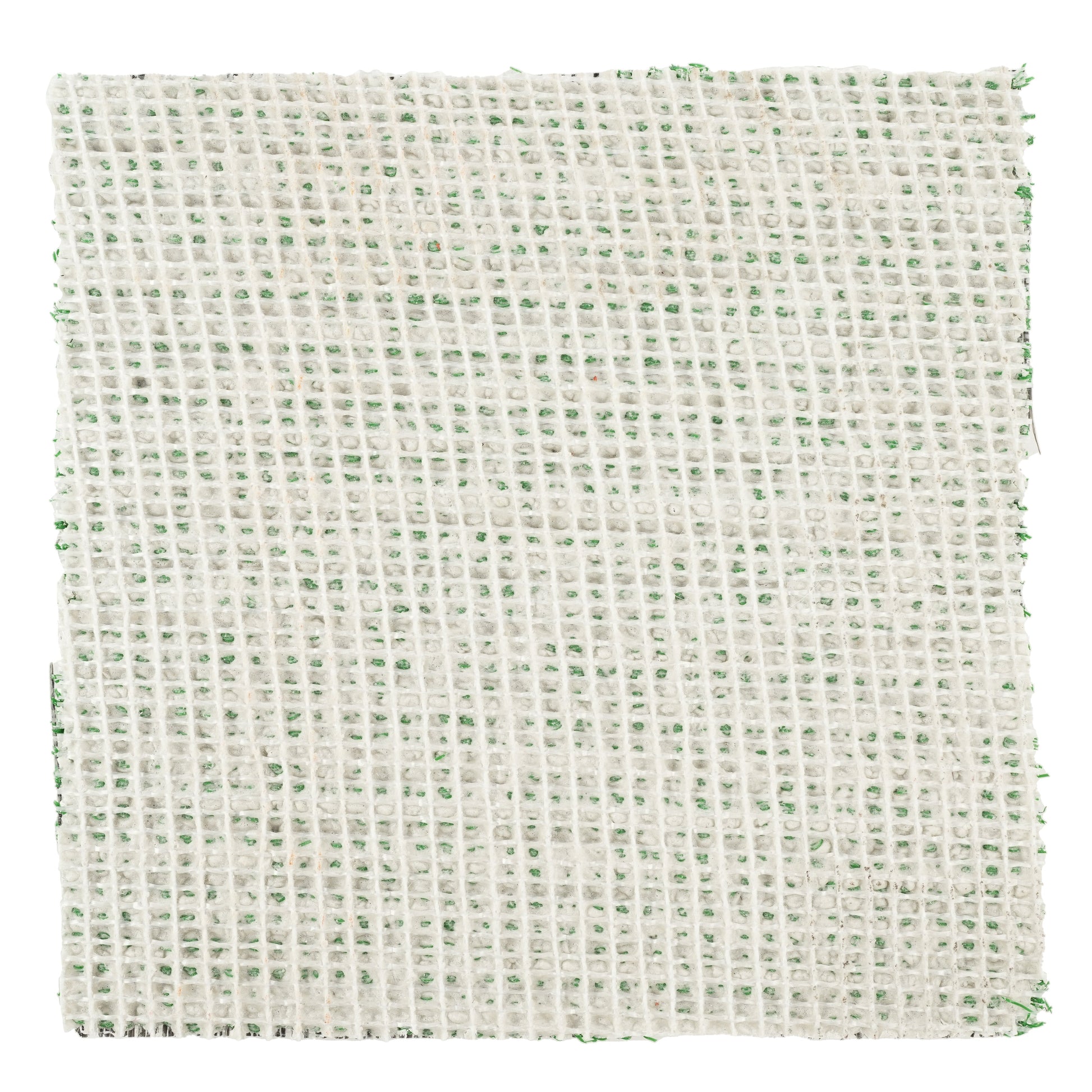 Textured fabric swatch, white with green specks, perfect for craft and upholstery projects.