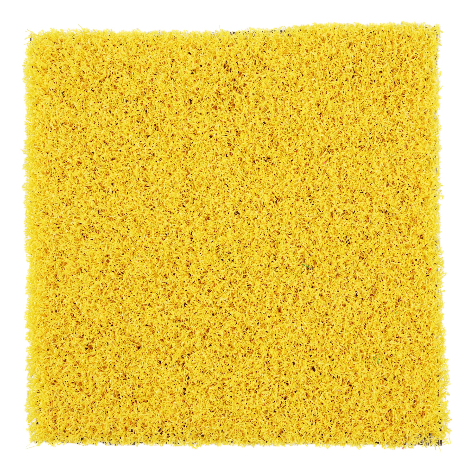 Bright yellow artificial turf mat, ideal for decorative or outdoor use, soft and durable synthetic material.