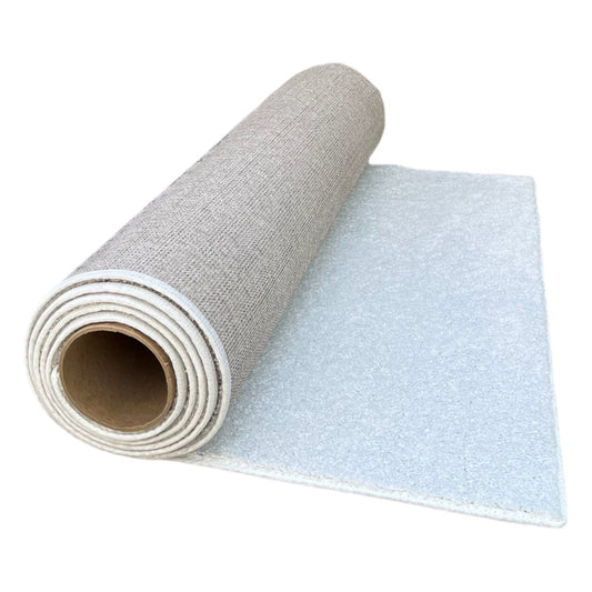 Roll of beige carpet with soft texture, ideal for home decor and comfort, made from durable materials.