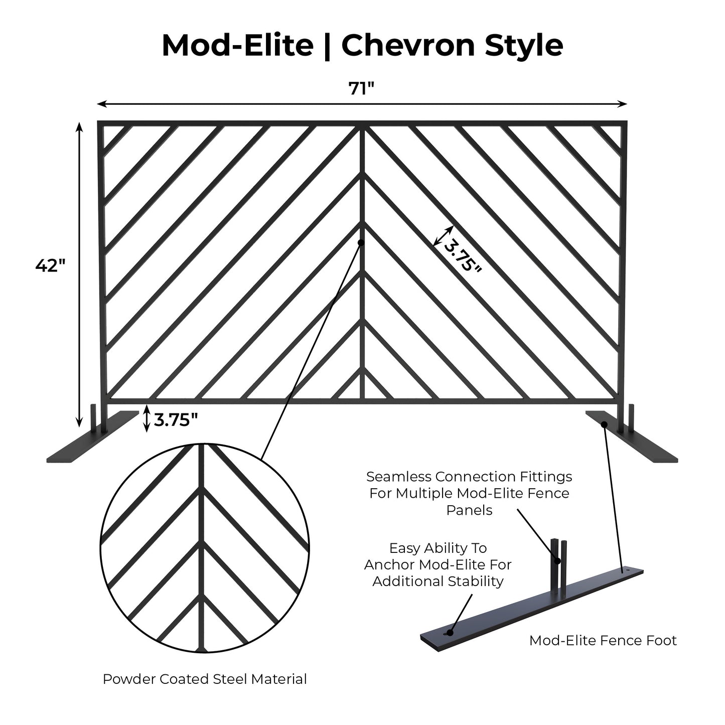 Mod-Elite Chevron 6ft Fence Panel | Black